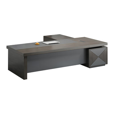 Stylish Ample-Sized Executive Desk Walnut Color L-Shape Corner Desk with Side Cabinet Wiring Box Customizable LBZ-1086