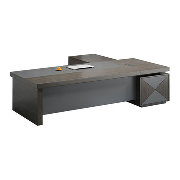 Modern Executive Desk with Cable Management, Side Storage & Walnut for Home Office
