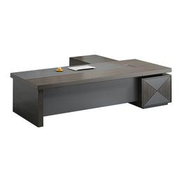 Modern Executive Desk with Cable Management, Side Storage & Walnut for Home Office