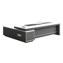 L-Shaped Executive Desk with Dual-Tone, Side Storage & File Drawers for Home Office