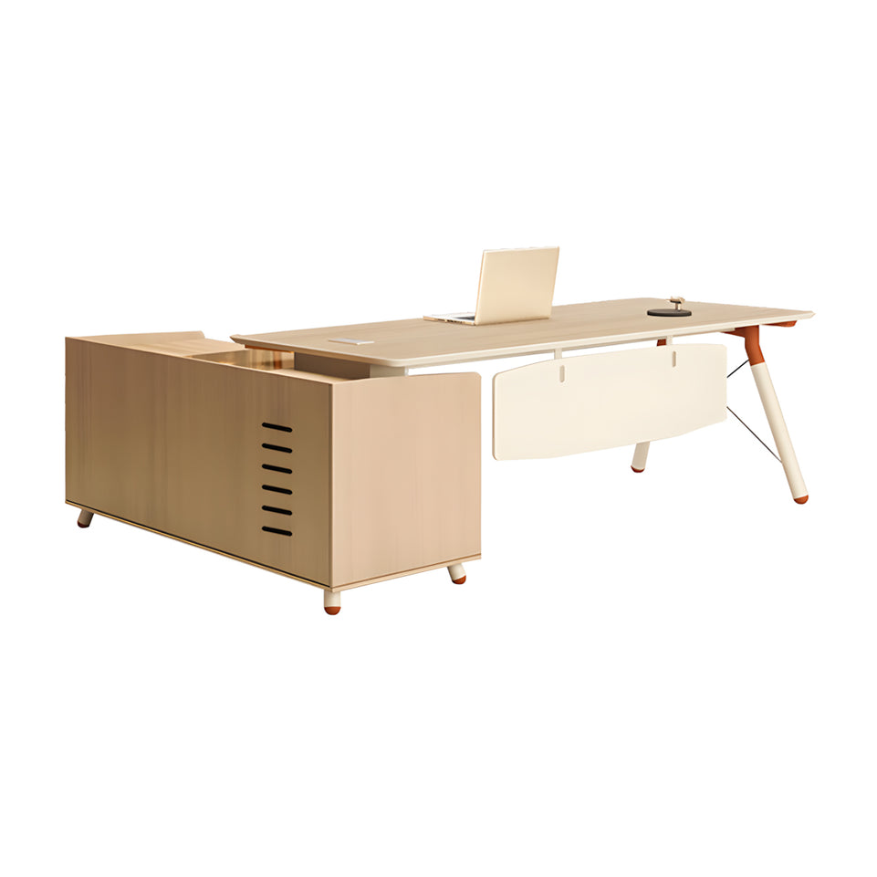 Modern and Stylish Executive Desk with Skirt Panel and Side Cabinet of Natural Finish LBZ-10195