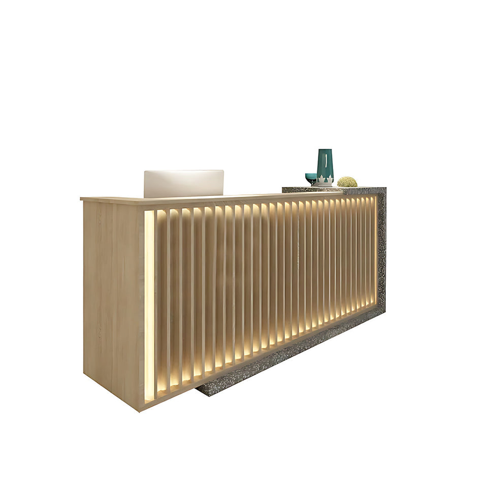 Simple Modern Company Front Desk Striped Reception Desk with Storage Melamine Laminated Panel Desk JDT-7153