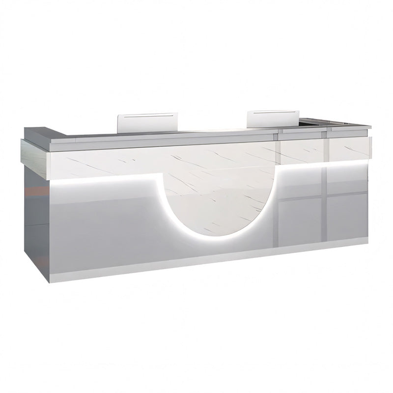 Color-Blocked Curved Straight Front Desk with Shelf and Lockable Drawers for Office JDT-10149