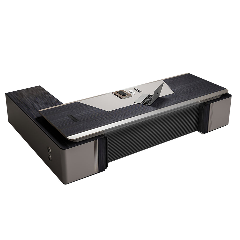 Modern Executive Desk with Curved, Cable Management & Lockable for Home Office
