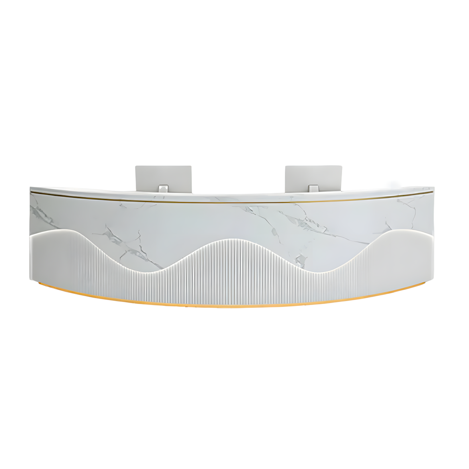 Curved Reception Counter with Keyboard Tray and Multiple Drawers for Salon and Clothing Store JDT-078