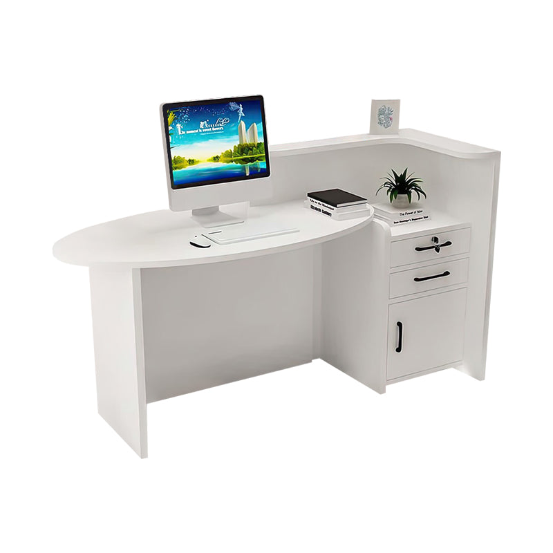 Oval Desktop Small Reception Desk with Corner and Lockable Drawer for Barbershops and Clothing Stores JDT-1055