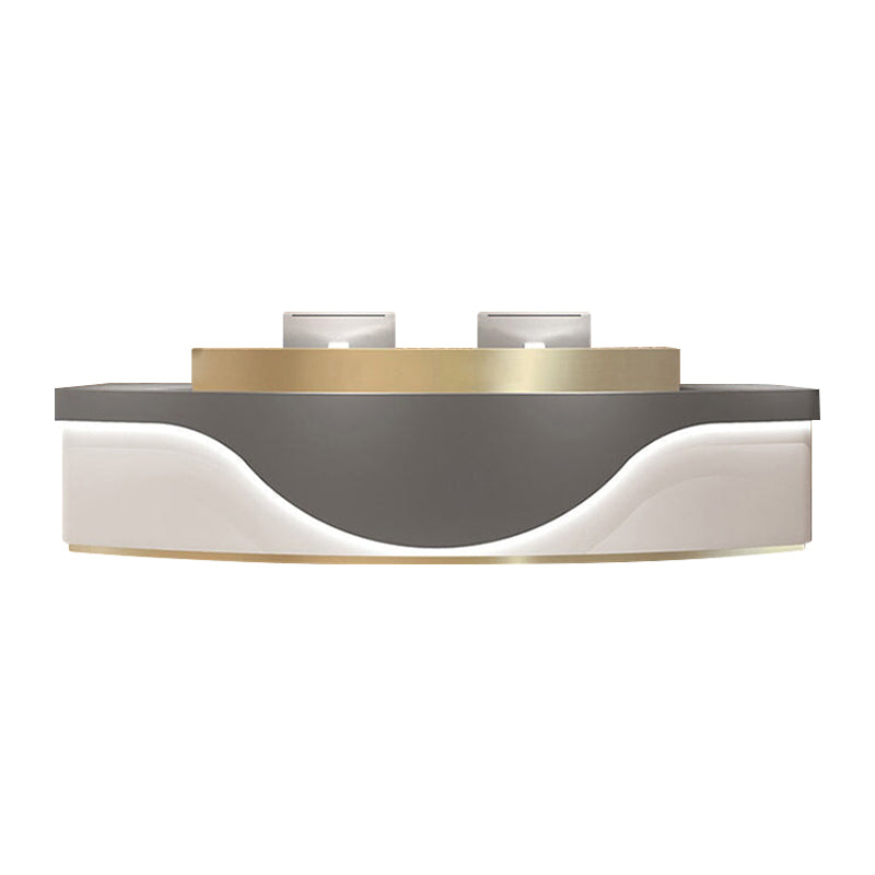 Curved Shape Straight Stainless Steel Reception Desk with LED Lights, Cabinets, and Drawers for Hotels and Offices JDT-10155