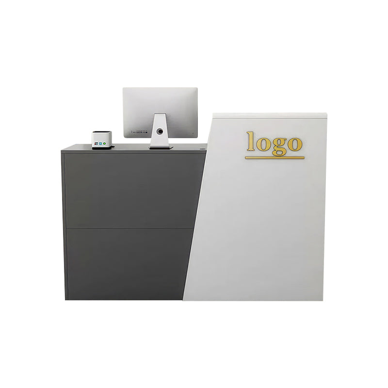 Color-Blocked Straight Reception Desk with Keyboard Tray and Lockable Drawer – Ideal for Clothing Stores and Salons JDT-102