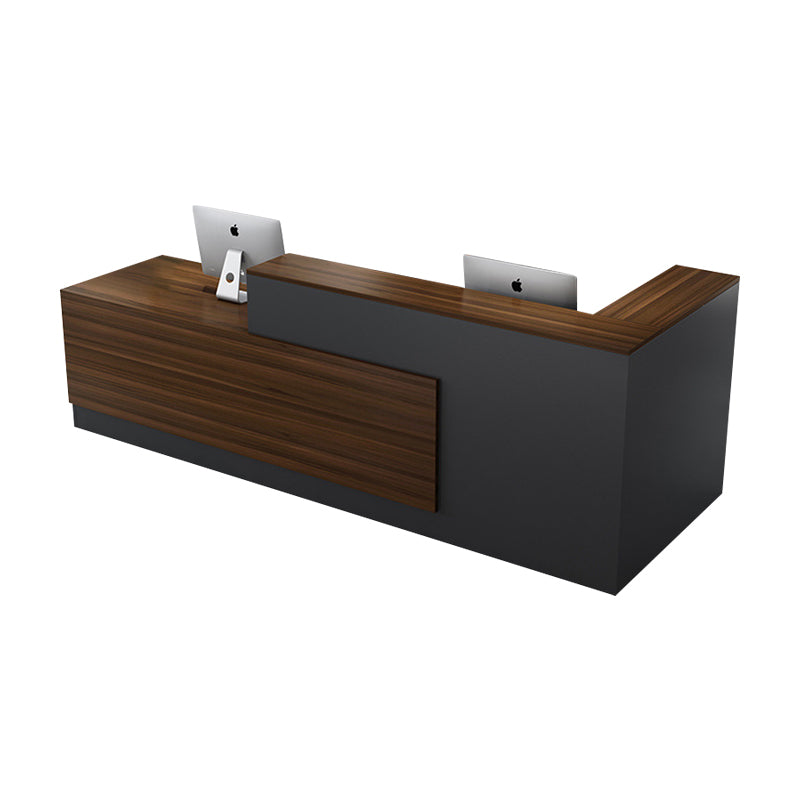 Color-Blocked L-Shaped Reception Desk with Keyboard Tray and Lockable Drawer for Offices and Hotels JDT-011