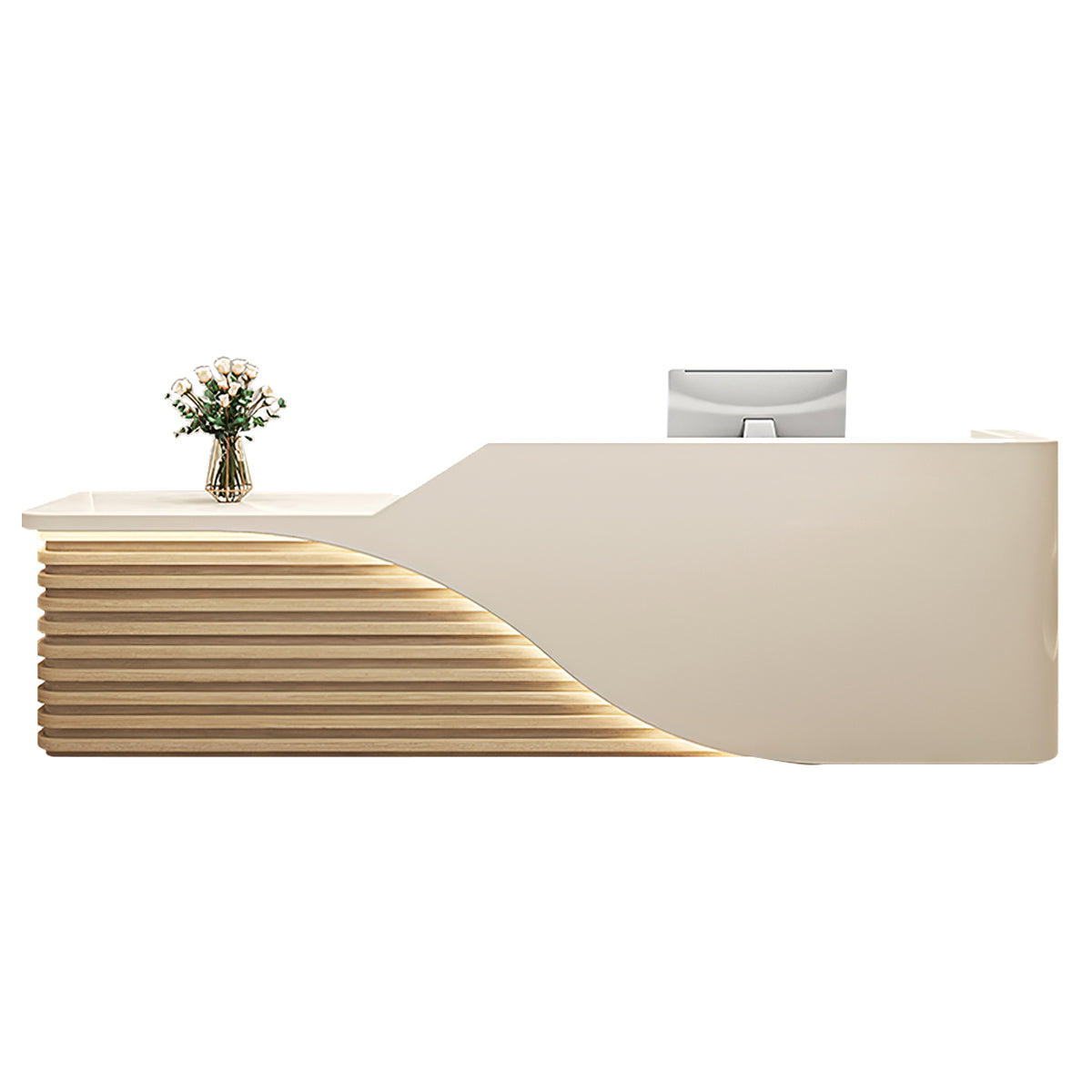 Modern Salon Reception Desk with Wood Grain Lattice Slat JDT-2144