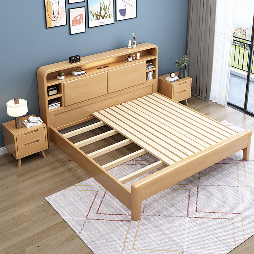 Solid Wood Bedroom Queen Bed with Storage Headboard (In Stock)