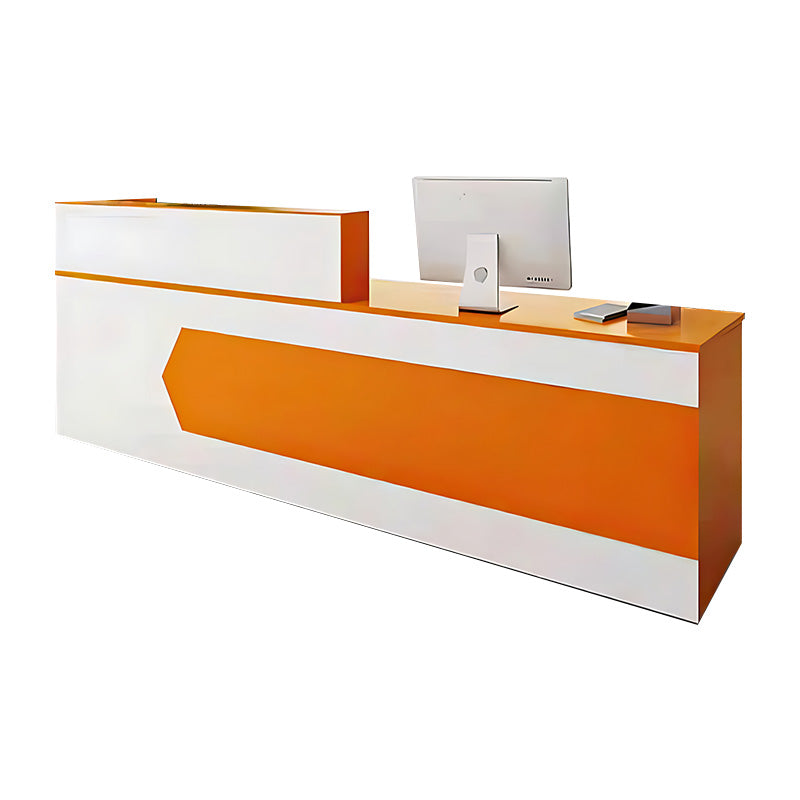 Color-Blocked Straight Reception Desk with Double-Layered Countertop and Lockable Drawer for Offices JDT-1046