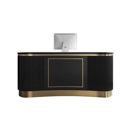 Curved Reception Desk 79 in Wide with Keyboard Tray, Lockable & Stainless Steel for Salon