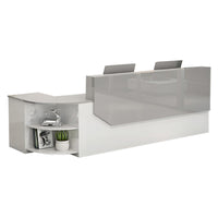 Color-Blocked L-Shaped Reception Desk with Storage for Training Centers and Offices JDT-761