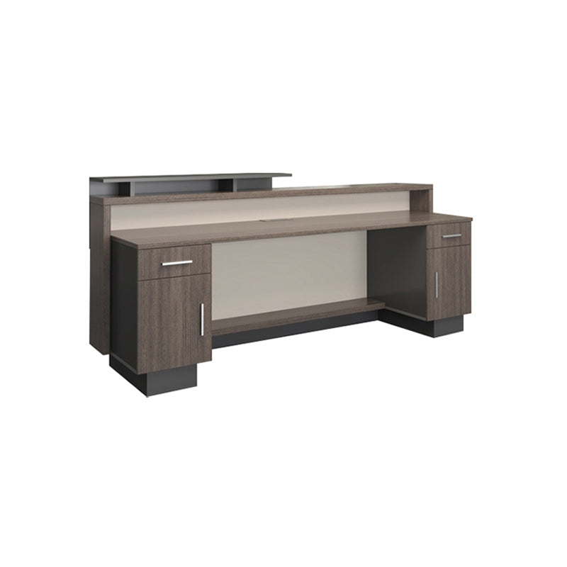 Rectangular Front Desk with Double-Tiered Countertop and Compartments for Commercial Spaces JDT-10135