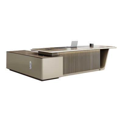 Luxury Executive Desk With Boat-Shaped Edge Modern Office Furniture L-Shape Corner Desk with Side Cabinet Dial Lock Customizable LBZ-10105