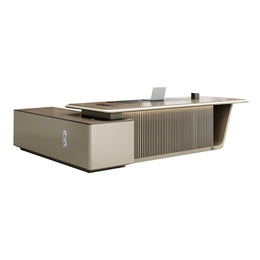 Modern Executive Desk with Boat-Shaped, Side Storage & Cable Management for Home Office