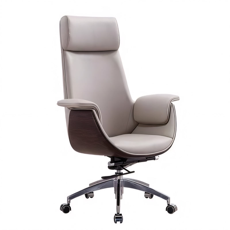 White Ergonomic Executive Adjustable Leather Office Chair with Wheels and Headrest LBY-M020