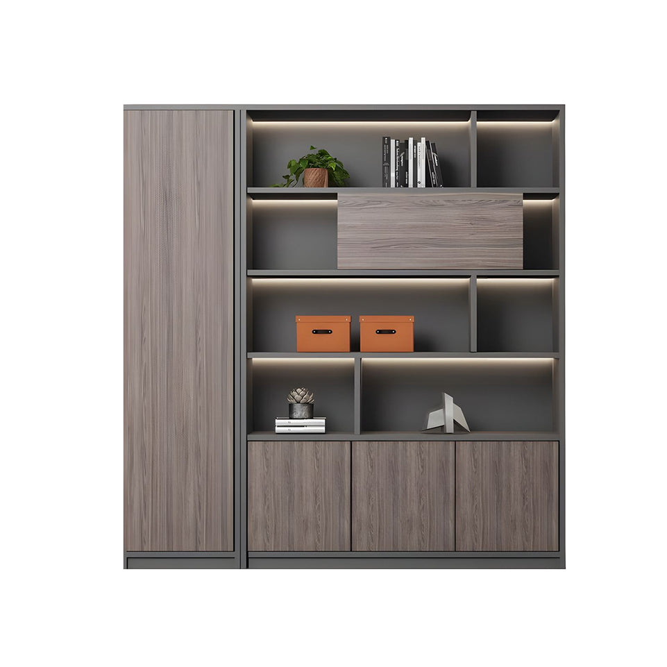 Contemporary Executive Spacious Wooden Office File Cabinet with Hidden Storage and Press-to-Open Doors WJG-2179