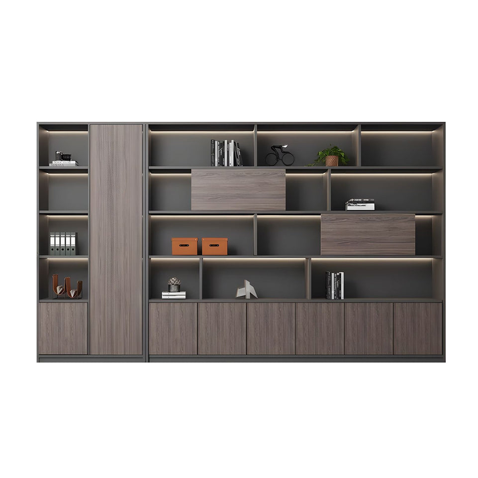 Contemporary Executive Spacious Wooden Office File Cabinet with Hidden Storage and Press-to-Open Doors WJG-2179
