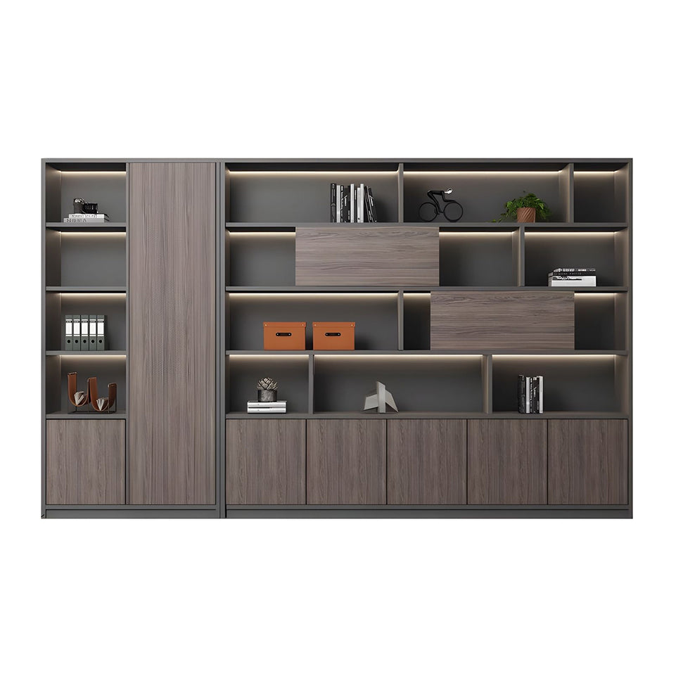 Contemporary Executive Spacious Wooden Office File Cabinet with Hidden Storage and Press-to-Open Doors WJG-2179