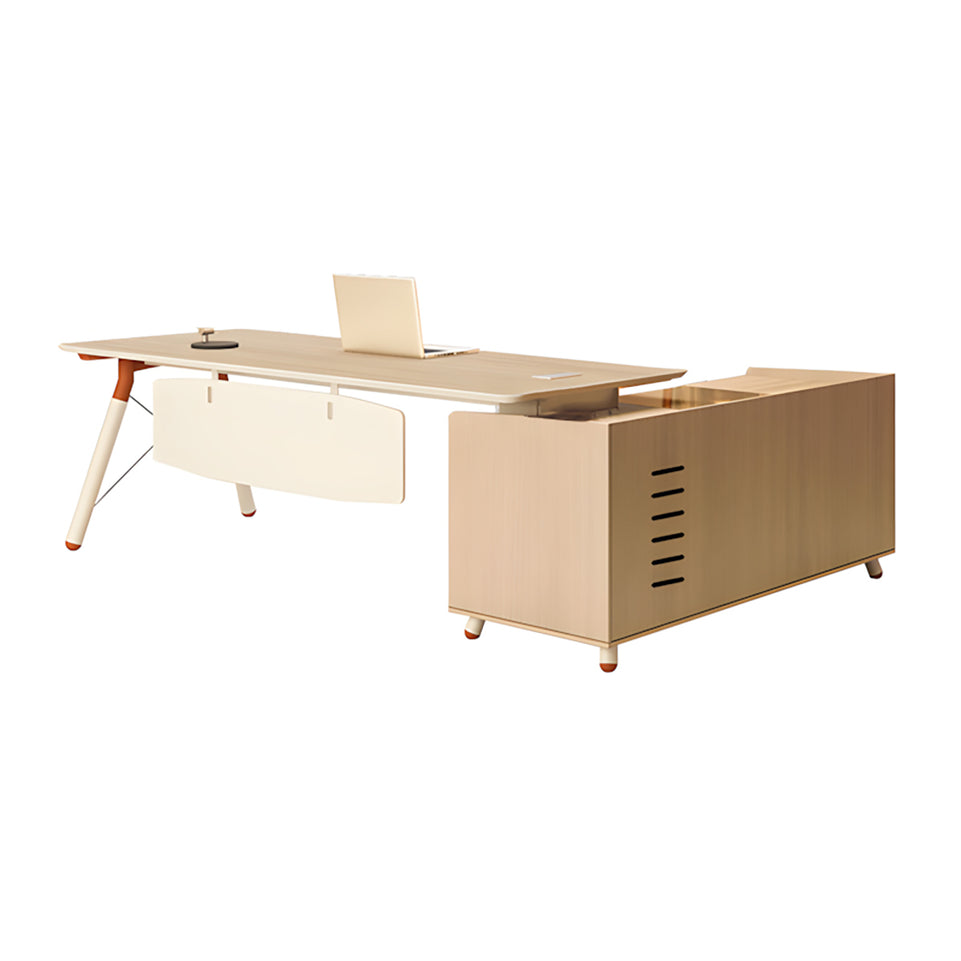 Modern and Stylish Executive Desk with Skirt Panel and Side Cabinet of Natural Finish LBZ-10195