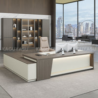Modern L-Shaped Executive Desk with Large Side Cabinet and LED Lighting LBZ-2142N (In Stock)