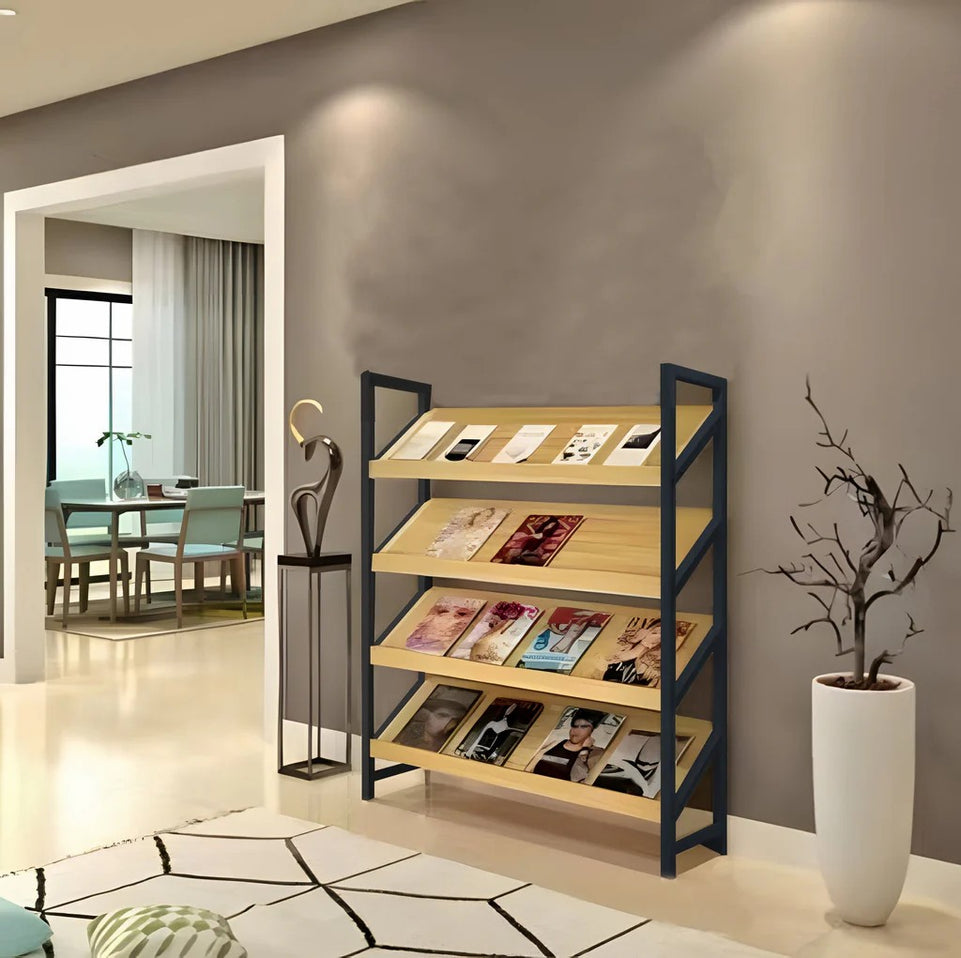 Angled Floor-Standing Bookshelf with Storage for Display Racks and Magazines ZZJ-008