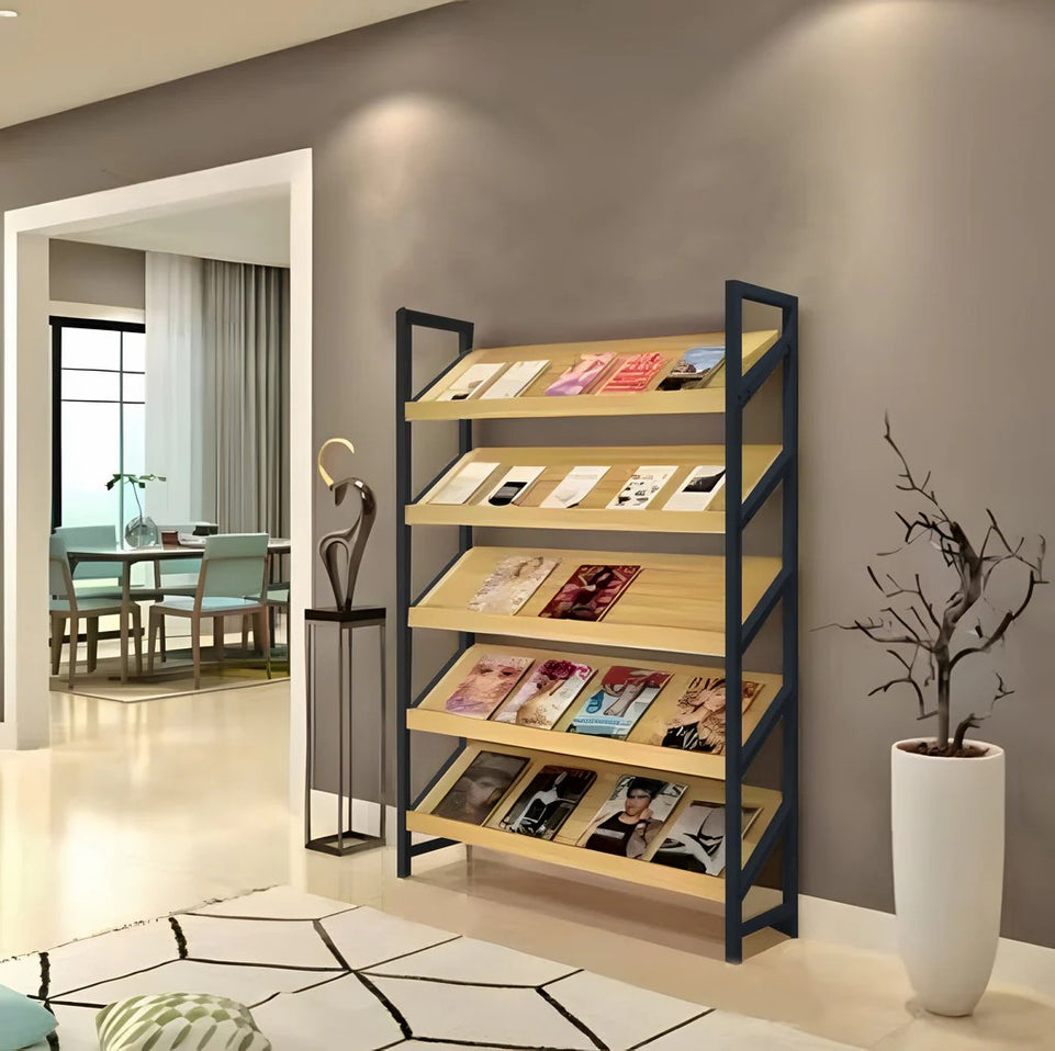 Angled Floor-Standing Bookshelf with Storage for Display Racks and Magazines ZZJ-008