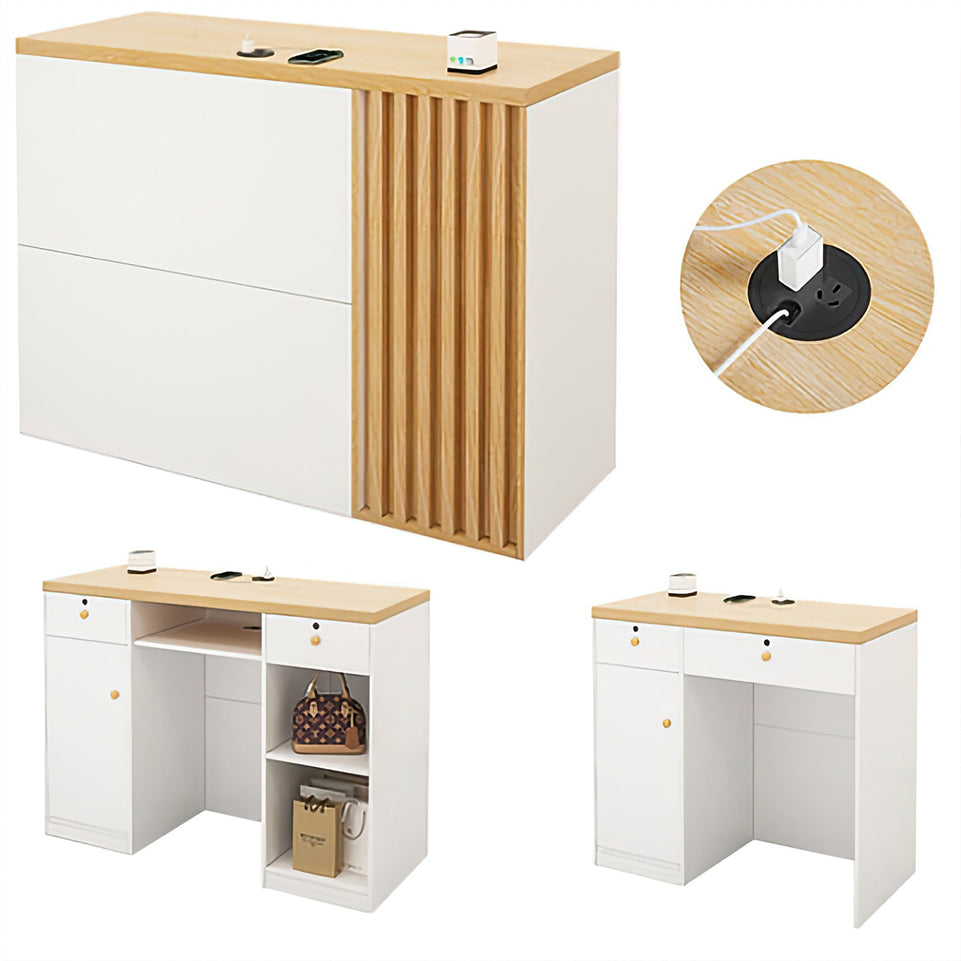 Small Straight Reception Counter with Custom Logo and Lockable Drawer for Shop JDT-015