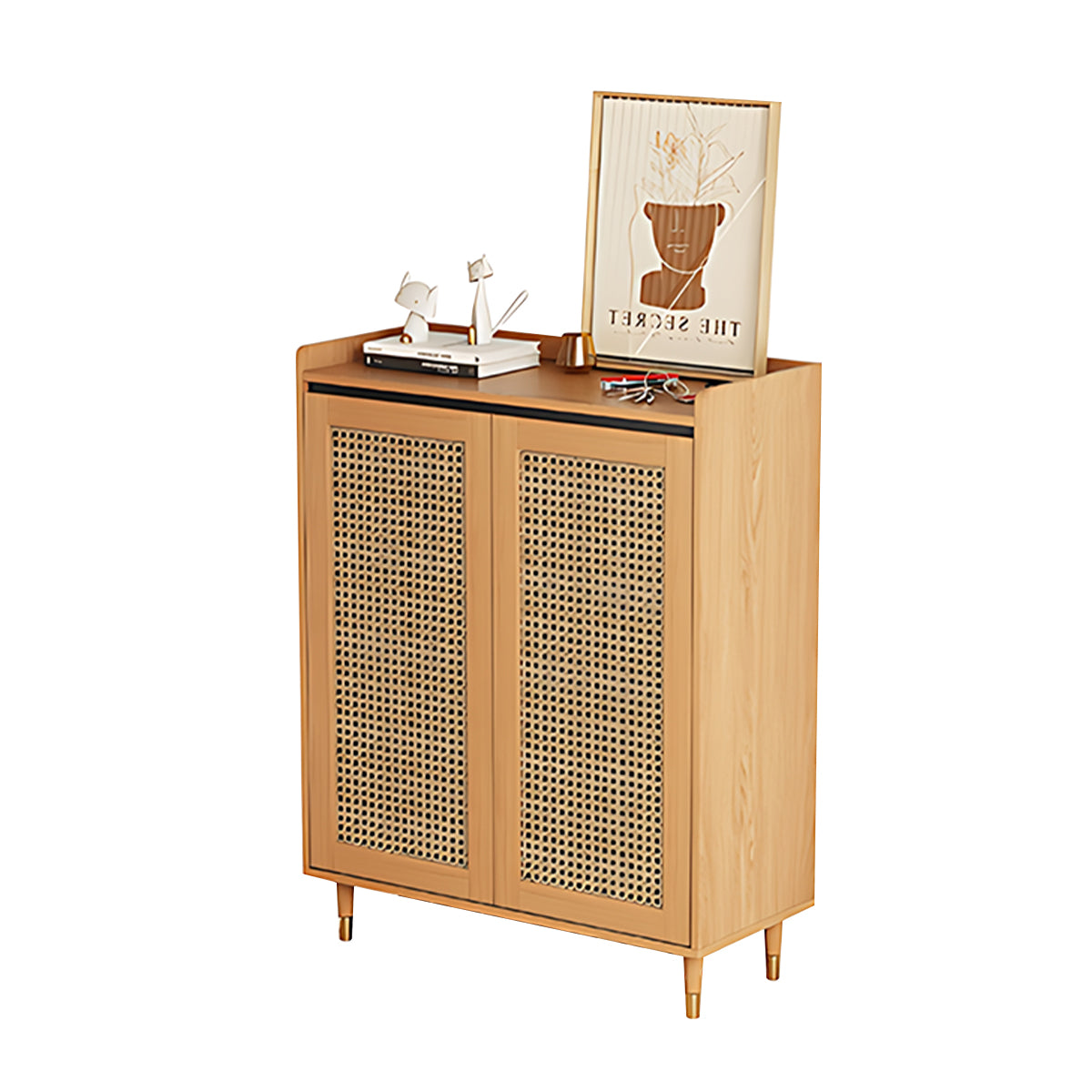 Spacious Woven Door Entryway Shoe Cabinet With Multi-Layer Storage For Modern Home, Eco-Friendly Solid Wood , Functional And Stylish Hallway Organizer CWG-02265