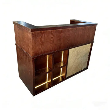 Reception Desk, Customizable West Coast Stock, Retro Rectangular Reception Desk With LED Strip Lighting（Stock Items） finish, L65" x W24" x H43", for...