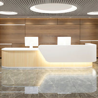 Color-Blocked Front Desk with Drawers and Keyboard Tray for Offices and Malls JDT-1041