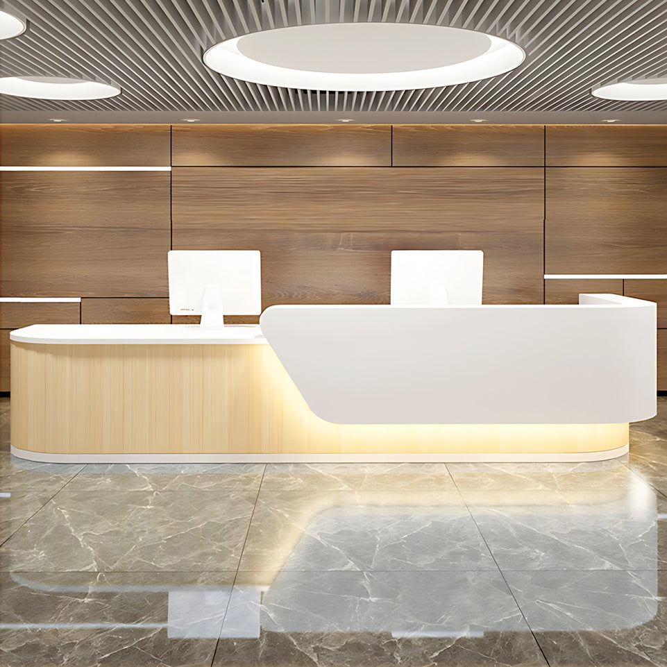 Color-Blocked Front Desk with Drawers and Keyboard Tray for Offices and Malls JDT-1041