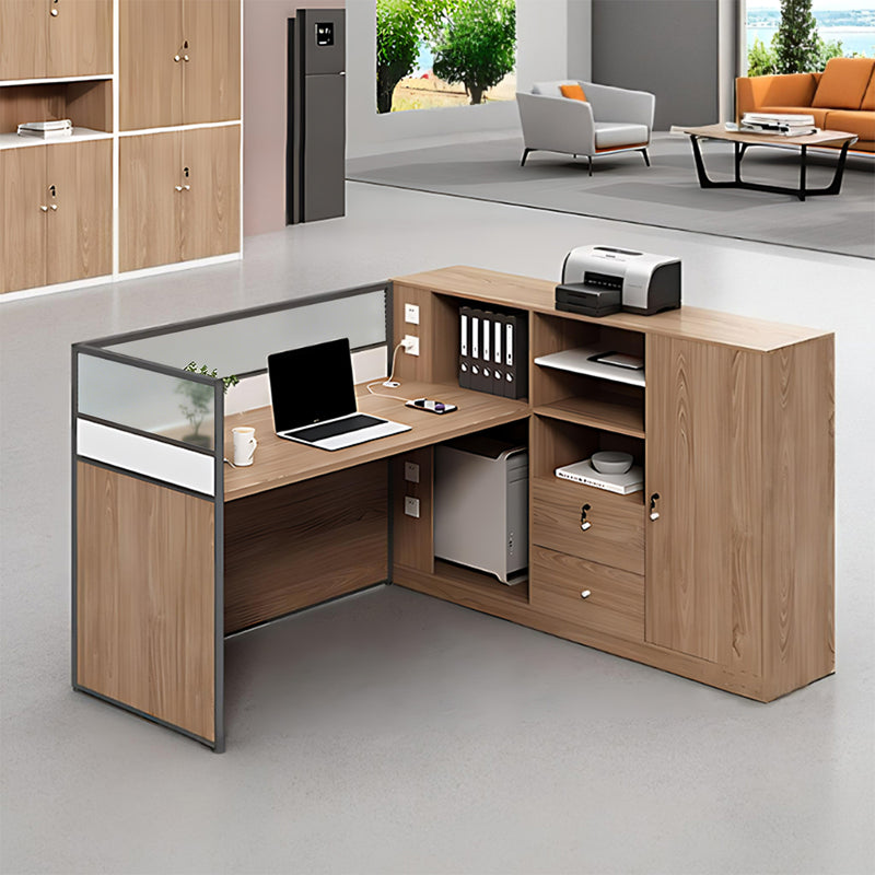 Modern Office Desk with Cable Management, Lockable & File Drawers for Home Office