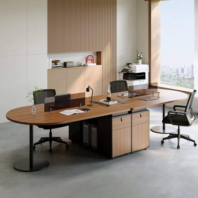 Round Office Desk with Built-In Outlets, Lockable & Solid Wood for Home Office