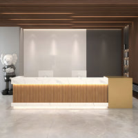 Striped Color-Blocked Front Desk with 7 Drawers and 5 Storage Cabinets for Office JDT-076