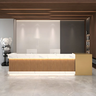 Striped Color-Blocked Front Desk with 7 Drawers and 5 Storage Cabinets for Office JDT-076