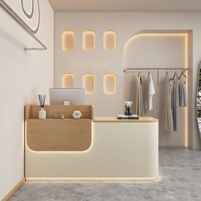 Curved Reception Desk 31-102 in Wide with LED Lighting, Lockable & File Drawers for Salon