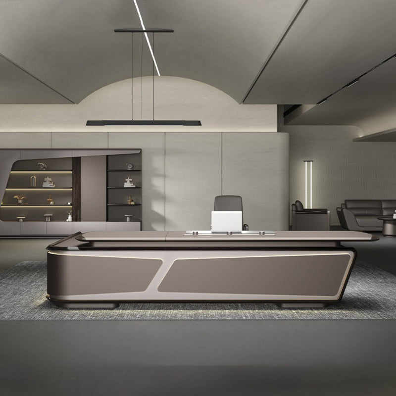 L-Shaped Executive Desk with Side Storage & Built-In Outlets