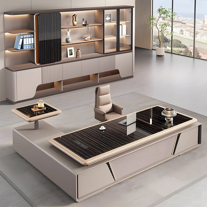 Modern Executive Desk 79-126 in Wide with Side Storage, Lockable & File Drawers