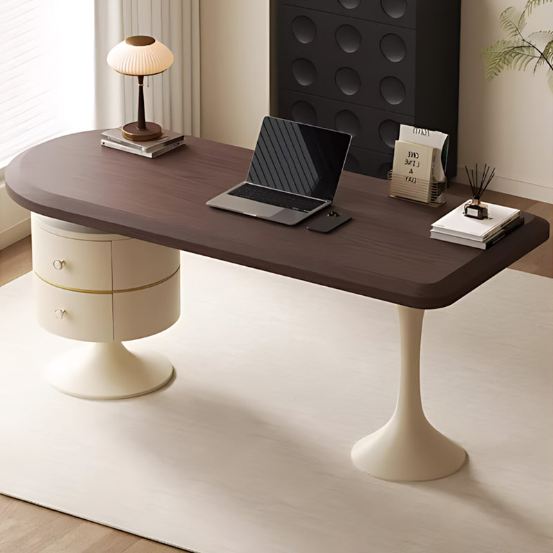 Curved Reception Desk with Lumbar Support, Solid Wood & File Drawers for Office Lobby