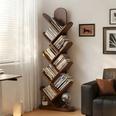 Elegant Solid Wood Tree-Shaped Bookshelf, Floor-Standing Corner Storage Rack, Slim Design, Wall-Aligned Modern Living Room Organizer CWG-2180