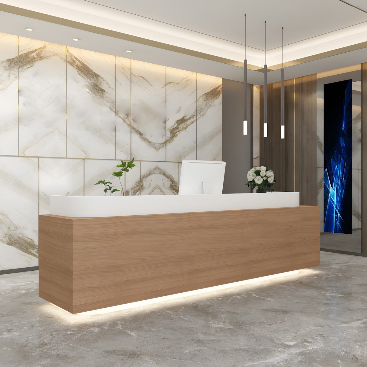 Straight Front Desk with Cable Management and Keyboard Tray for Office JDT-10159