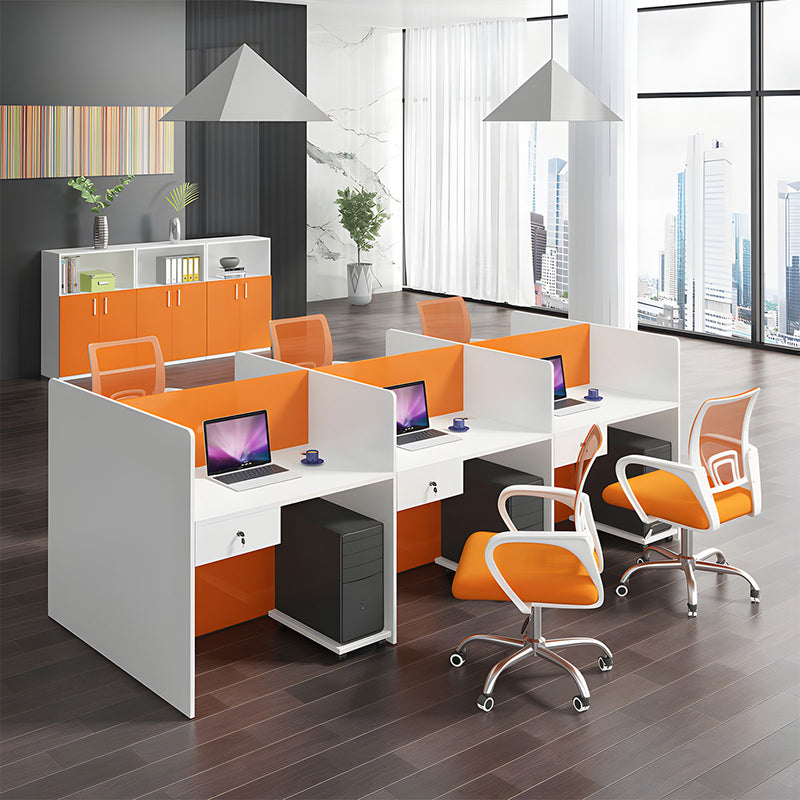 Office Workstation Desk with Privacy Panel, Lockable & File Drawers for Home Office