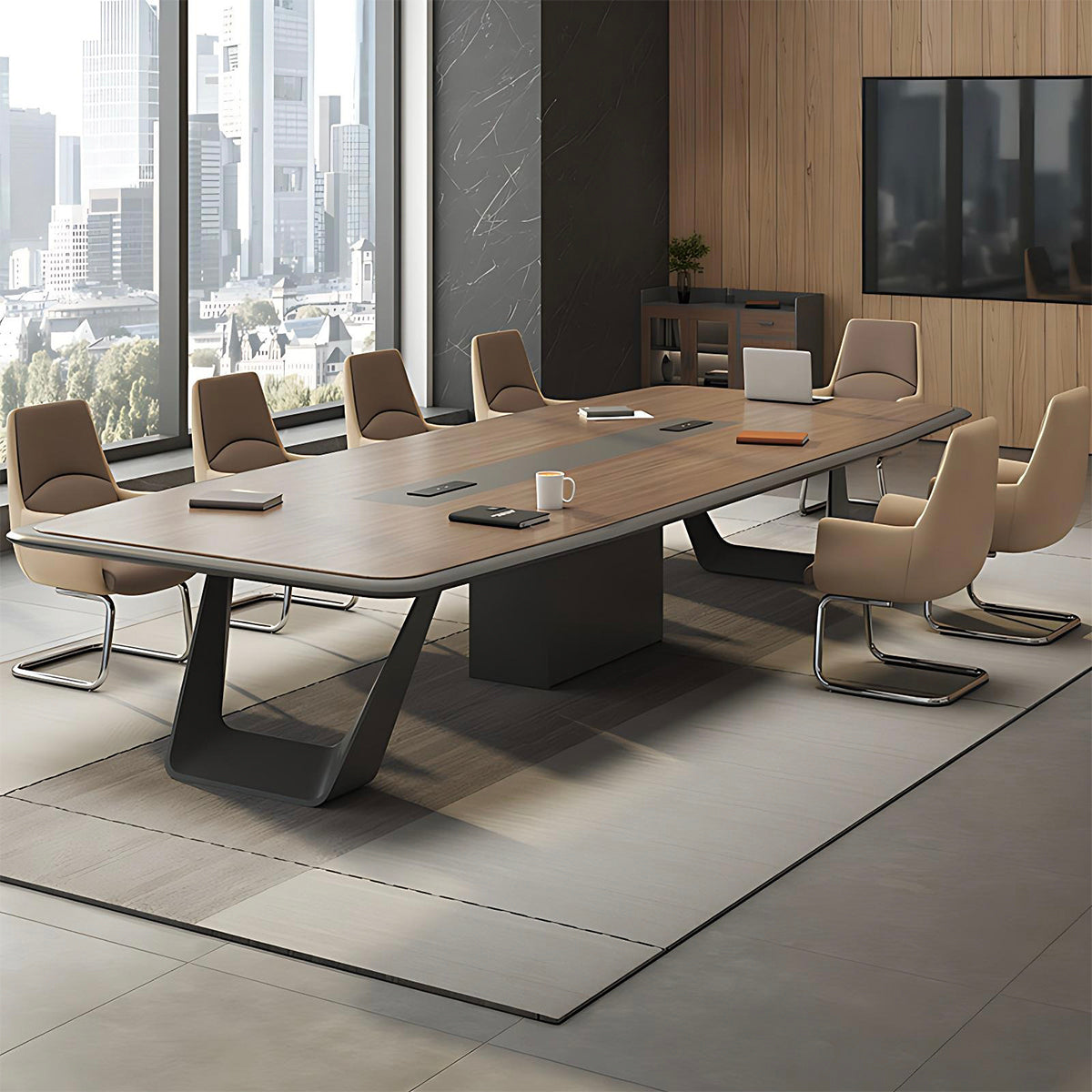 Premium Eco-Friendly Conference Table with Hidden Cable Management and Rounded Corners for Offices and Training Rooms HYZ-2112