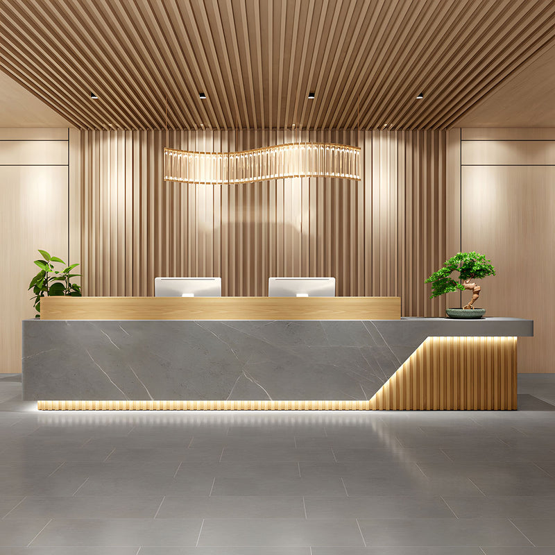 Salon Reception Desk 31-157 in Wide with Dual-Tone, LED Lighting & Keyboard Tray for Salon