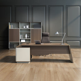 Modern Executive Desk with Built-In Outlets, Cable Management & Lockable for Home Office