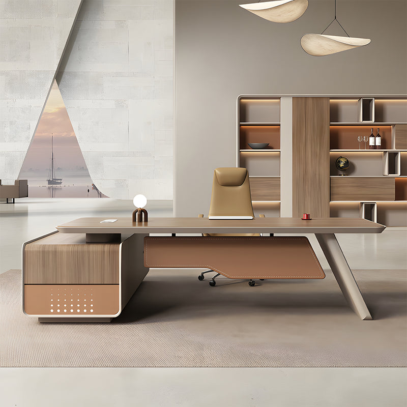 Modern Executive Desk with Cable Management, Wireless Charging & Curved for Home Office