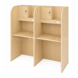 Two-Person Study Carrel Desk with Power Outlets, Cable Management, and Lockable Storage